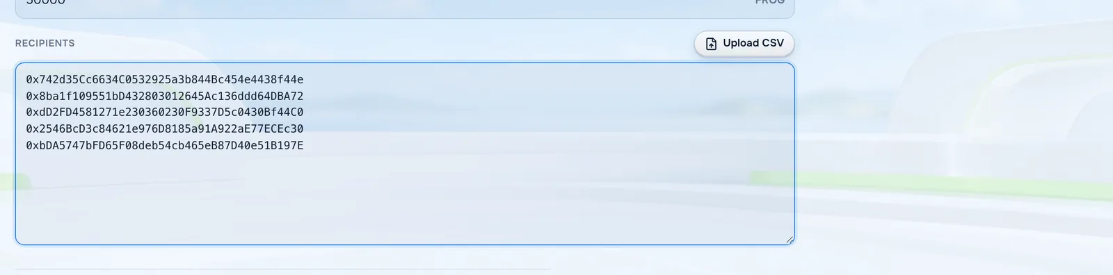 Pasting recipient wallet addresses into the airdrop form